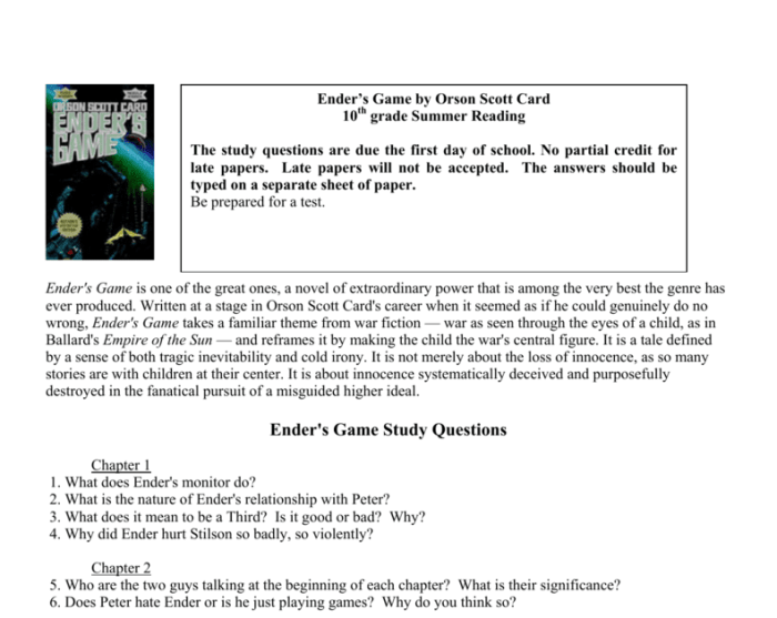 Ender's game questions and answers pdf