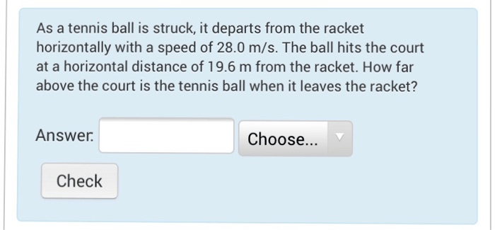 A tennis ball is struck and departs from the racket