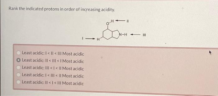 Rank the indicated protons in order of increasing acidity