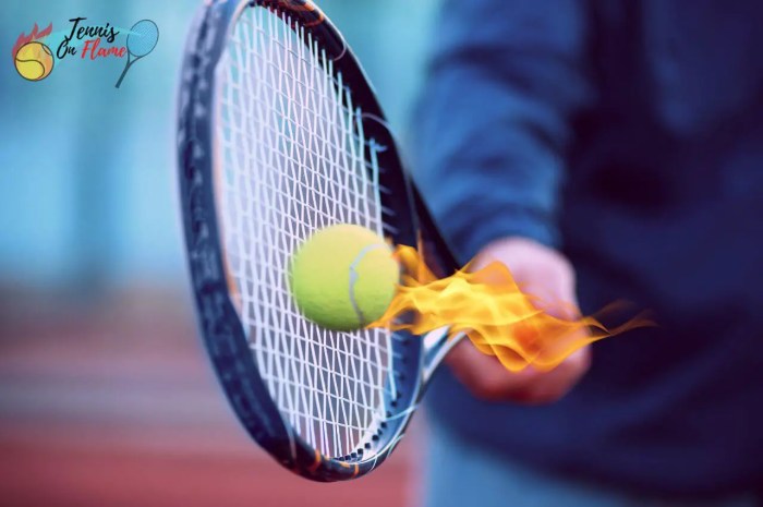 A tennis ball is struck and departs from the racket