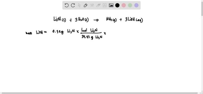 Determine the mass of lithium hydroxide produced when 0.38 grams