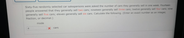 Sixty five randomly selected car salespersons